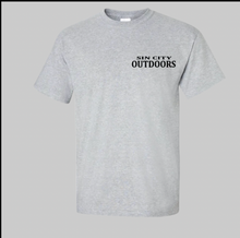 Load image into Gallery viewer, Short sleeve Unisex T-Shirt Grey back logo (Fish)
